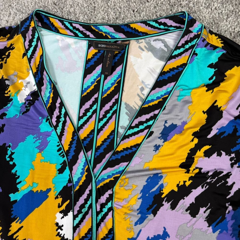 BCBG Max Azria Brushstroke Stretch Dress Dolman Sleeve XS Excellent - Picture 3 of 8